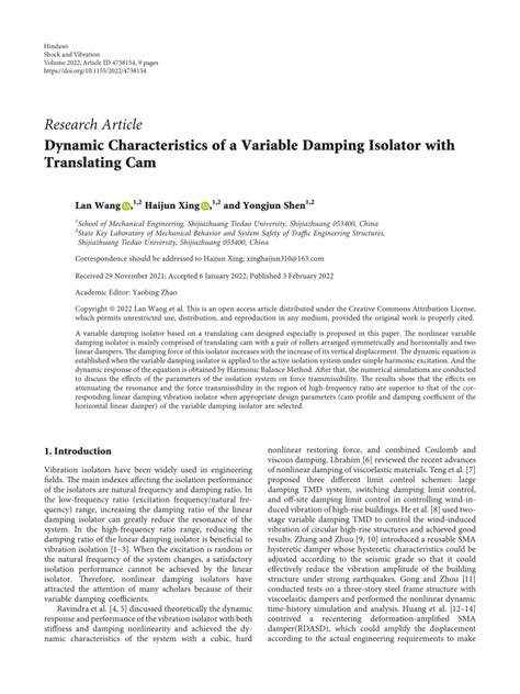 dynamic characteristics   variable damping isolator  translating cam