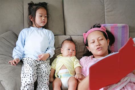 Asian Mother With Her Daughter And Son Stock Image Image