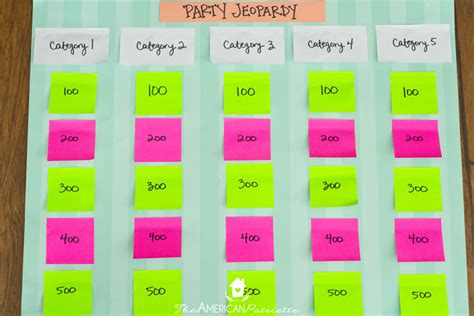 category ideas  diy trivia  jeopardy games   game planning printables