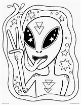 Alien Trippy Aliens Psychedelic Grunge Hippie Detailed Topkleurplaat Mandala sketch template