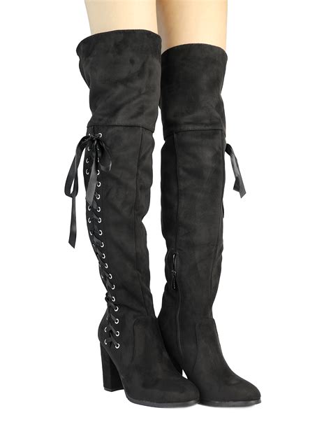 dream pairs women tranz side zipper   knee thigh high block heel boots ebay
