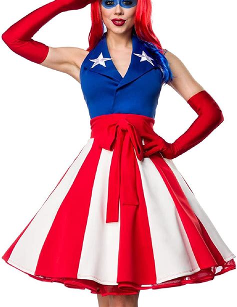 Womens Miss America Outfit Costume Fancy Dress With Usa Flag Motif