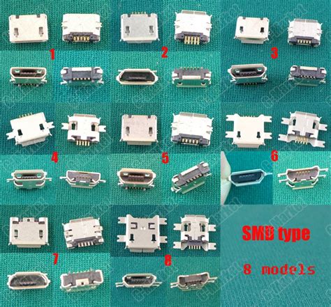 models smd type micro usb jack connector mobile phone charging port socket power dock plug pin