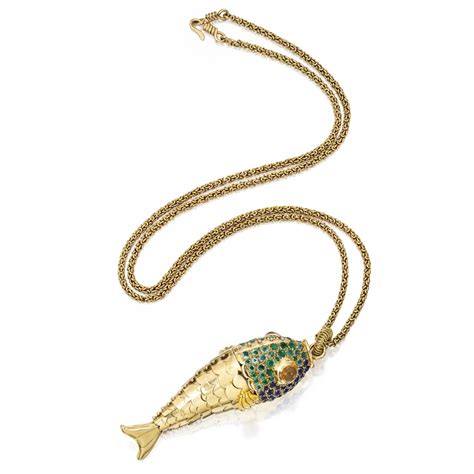 512 18 karat gold sapphire emerald and citrine poissin pendant