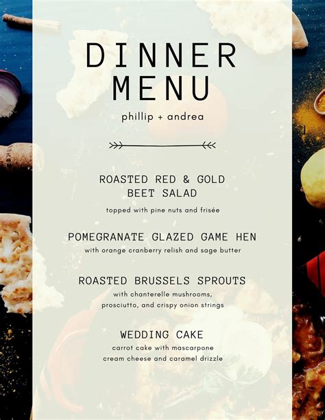printable  customizable dinner party menu templates canva
