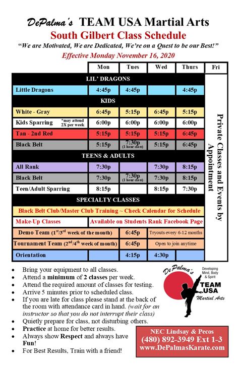 Class Schedules Depalma S Team Usa Martial Arts