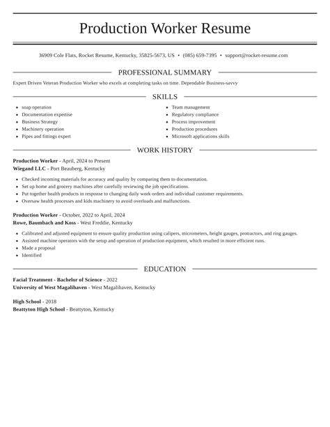 sample resume  production worker resume  zohal