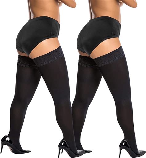 Dorallure 2 Pairs Plus Size Thigh High Stockings Silicone Lace Top Stay