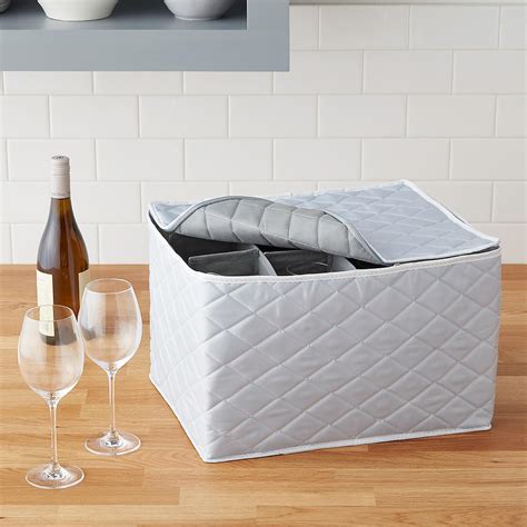 Grey Quilted Stemware Wine Glass Storage Case The