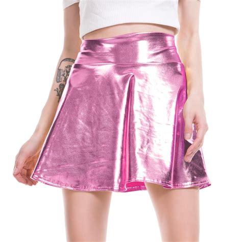 Cuhakci High Waist Pu Skirts Women Casual Mini Gold Skirt