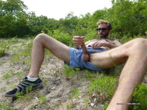 horny hippie gay guy jerking off outdoors