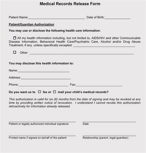 medical records release form printable