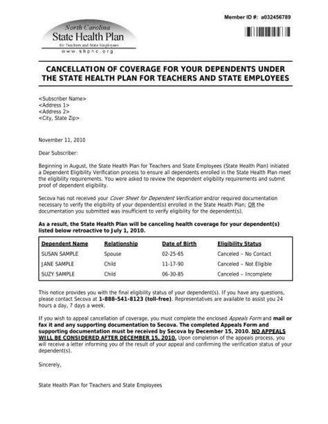 suspension  coverage letter state health plan