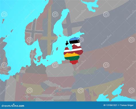 baltische staaten mit flaggen auf karte stock abbildung illustration von eingebuergert kugel
