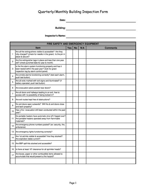monthly building inspection checklist fill  printable fillable blank pdffiller