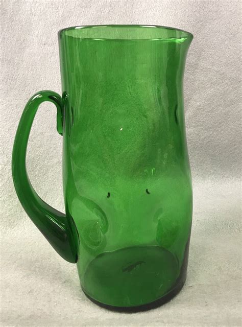 Blenko 418p Dented Indented Pitcher Emerald Green Made 1953 To 1955