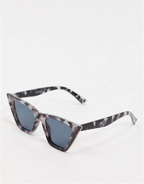 asos design square cat eye sunglasses with bevel detail in grey tort asos