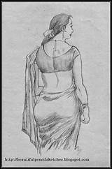 Saree Pencil Sketch Female Drawing Indian Beautiful Sketches Figure Paintingvalley Drawn Drawings sketch template