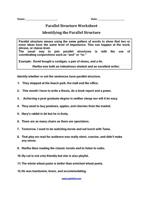 parallel structure practice worksheet db excelcom