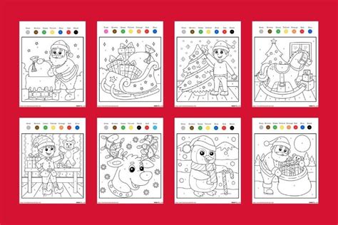 printable christmas color  number pages  kids