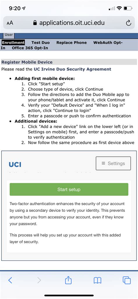 enroll  mobile device  duo duo   factor authentication