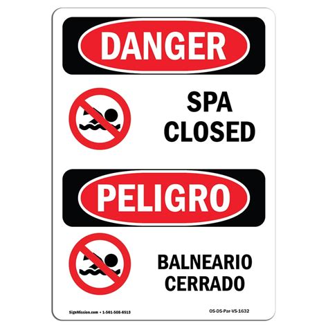 osha danger sign spa closed  symbol bilingual choose