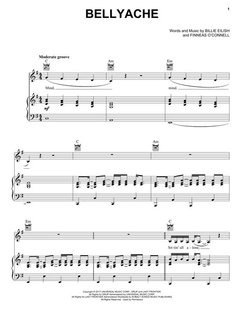 billie eilish bellyache sheet  piano notes guitar chords clarinet  cello