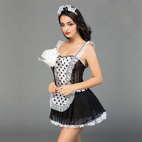 Jsy Good Quality Sexy Maid Costume Sleeveless Classical French Maid