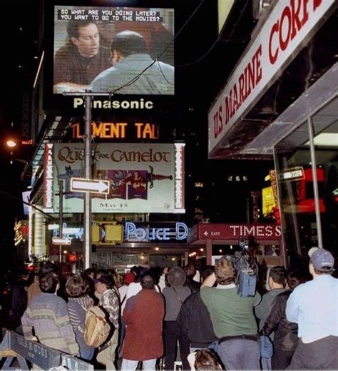 new yorkers stop to watch the seinfeld finale times square 1998 [602 × 661] historyporn