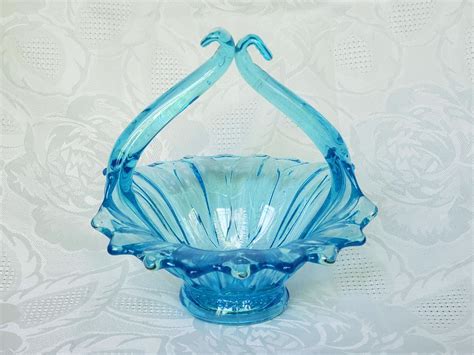 vintage blue glass split handle basket aunt gladys attic