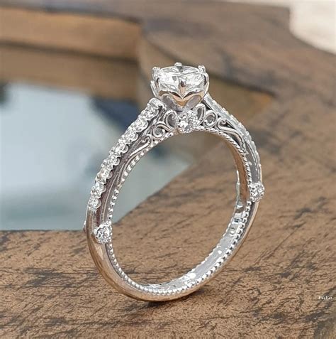 Vintage Moissanite Engagement Ring 14k Gold Ring Anniversary Ring