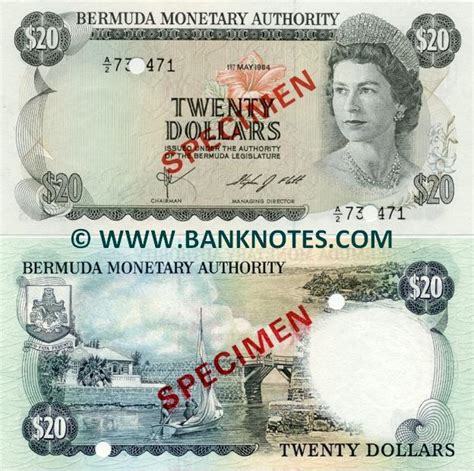 bermuda  dollars  specimen bermudian currency bank notes paper money banknotes