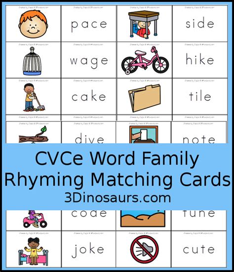 cvce word family matching cards  dinosaurs
