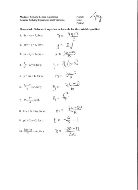 literal equations worksheet  answer key db excelcom