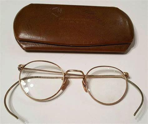 Antique 12k Gf Gold Wire Rim Eye Glass Frames Granny Eyeglasses W Case