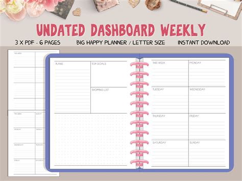 dashboard layout weekly planner printable big planner etsy