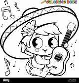 Mariachi Girl Coloring Baby Guitar Playing Vector Stock Shutterstock Alamy sketch template