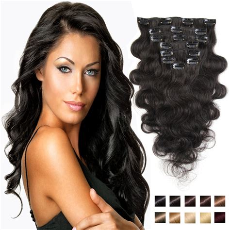 color clip  human hair extensions body wave soft human hair clip  extensions natural