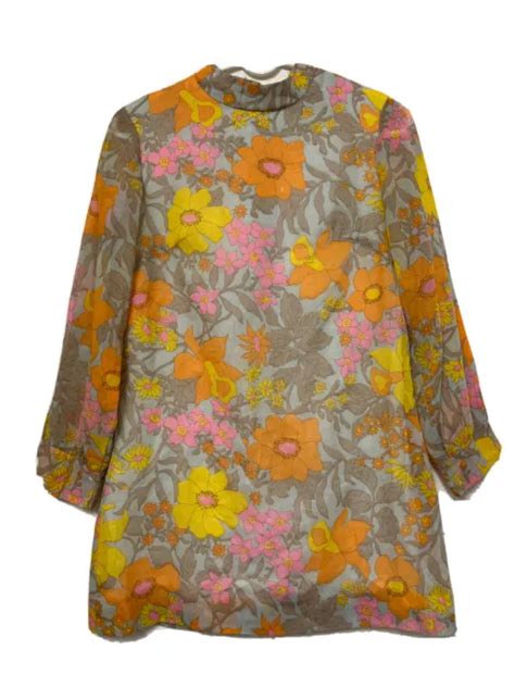 vintage  mod ultra mini dress psychedelic gogo floral twiggy  true