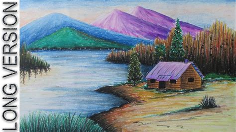 draw  mountain landscape  oil pastel long version youtube
