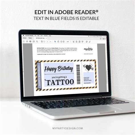 tattoo voucher template printable file  party design