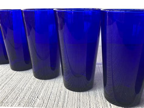 6 Vintage Cobalt Blue Drinking Glasses Libbey 16 Oz Blue Large Tumblers