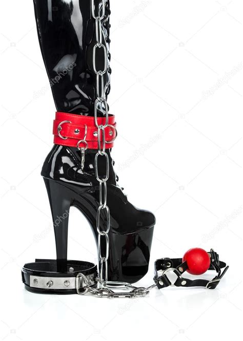 extreme fetish high heels boots with cuffs collar and