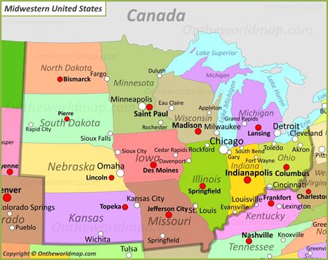 map  midwestern united states ontheworldmapcom