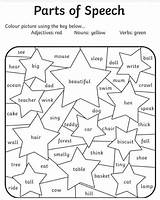 Speech Coloring Grade Parts Worksheets English Worksheet Activities Grammar Adjectives Nouns First Materials Ingles 2nd Ela Teaching Kindergarten 3rd Para sketch template