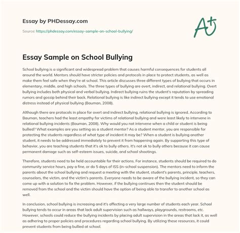 essay sample  school bullying  words phdessaycom