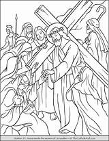 Cross Stations Catholic Coloring Pages Station 8th Kids Jesus Thecatholickid Meets Women sketch template