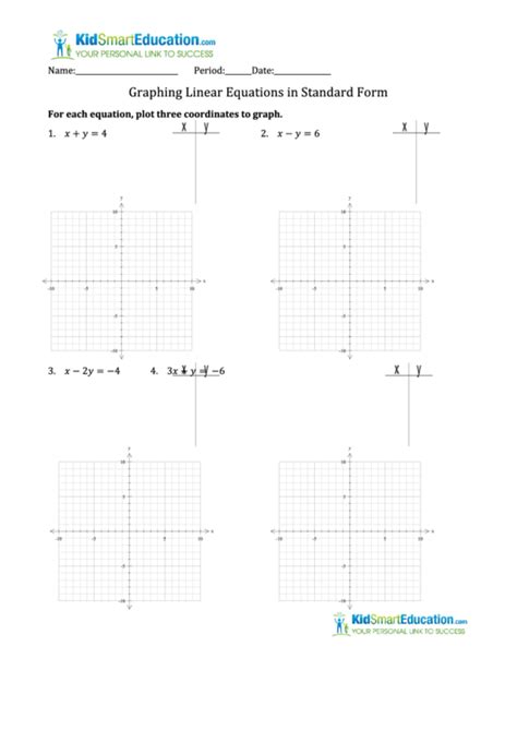 math worksheet template graphing linear equations  standard form
