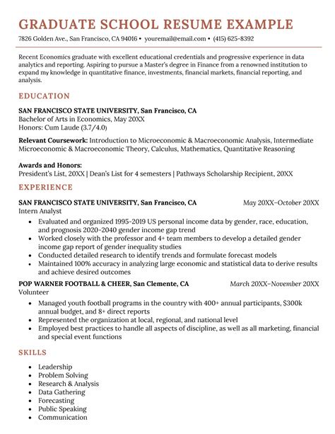 write  grad school resume  examples template