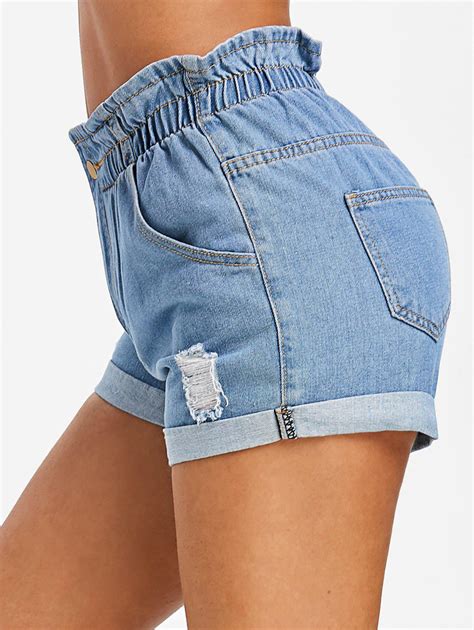 distressed high waisted pocket jean shorts rosegal